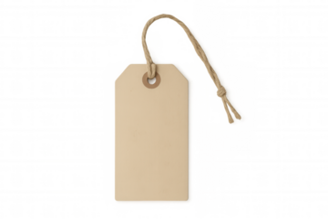 Beige blank label with string on a transparent background, perfect for adding custom text or designs