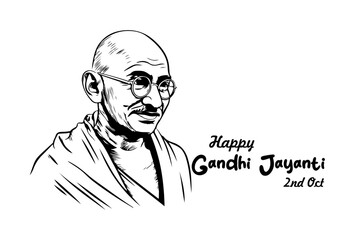 Happy Gandhi Jayanti A black and white portrait of Mahatma Gandhi