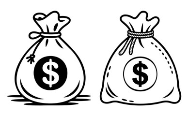 Two cartoon money bags with dollar signs