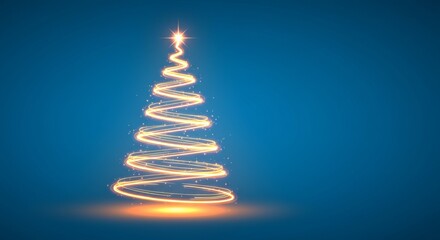 Christmas tree made of light trails on a blue background, sparkling and festive design for holiday greetings and celebration
