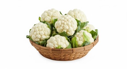 Obraz premium Fresh cauliflower florets in a woven basket