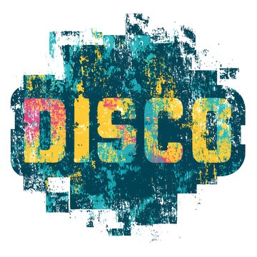 Disco typography with abstract paint texture and modern colorful grunge background