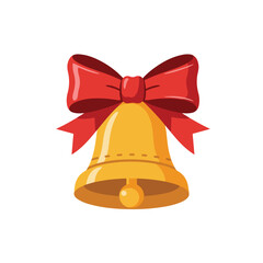 Golden bell adorned with a cheery red bow, perfect for christmas and holiday designs, invitations, greeting cards, and festive decorations.