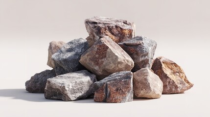 Group of sun-scorched desert stones with rough edges on white