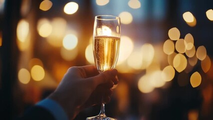 Hand holding champagne glass at festive celebration - Powered by Adobe