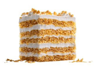 Creamy, layered cake with crispy topping