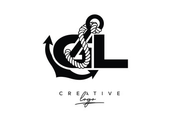 GL Creative Monogram Latter Logo with Anchor and Rope Design Minimalistic Logo Design  © Mansura