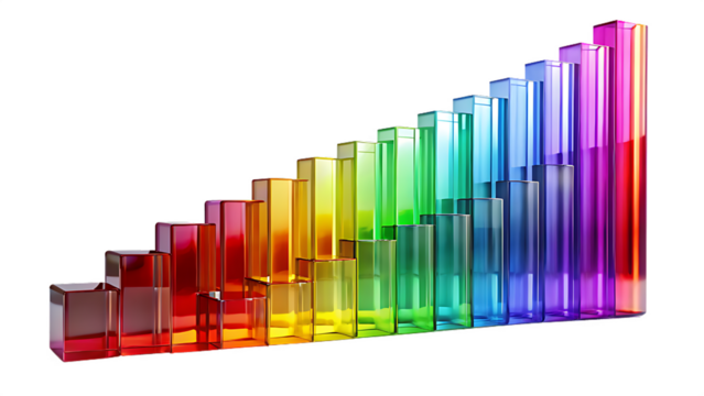 Colorful glass blocks isolated on transparent background, a symbol of growth