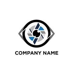 Modern Eye Logo with Camera Lens Shutter Aperture.