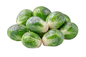 Fototapeta premium Pile of fresh brussels sprouts isolated on transparent background