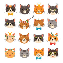 Fototapeta premium A delightful collection of adorable cat faces with charming accessories.