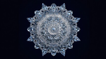 Intricate crystal mandala, radiating symmetry and elegance.  A stunning, detailed design showcasing reflective surfaces and a captivating geometric pattern