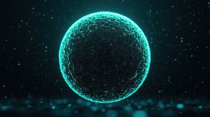 Futuristic Glowing Sphere with Particle Effects and Dark Background for Technology and Science Concepts