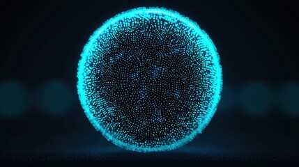 Abstract glowing sphere with luminous particles and intricate patterns in dark background representing technology and digital creativity