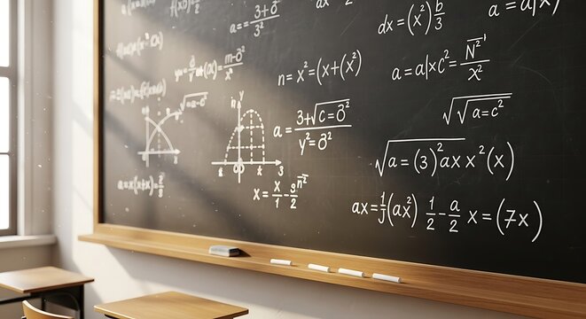 Complex Mathematical Equations and Formulas on Blackboard for Education, Research, or Academic Presentations, Suitable for Adobe Stock Educational Resources