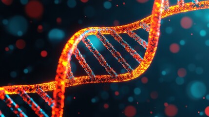 Vibrant Molecular Structure of DNA Helix with Luminous Particles in a Dark Background Representing Genetic Science and Research Concepts