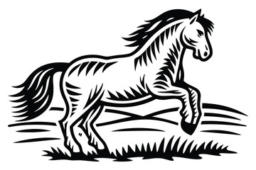 Cartoon Horse Running Vector, Horse Illustration, Black and White Drawing Style