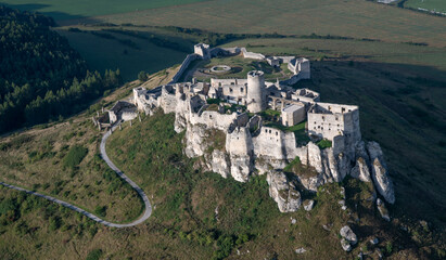 Aerial view of The ruins of Spis Castle. Unesco World Heritage Site. Spisske Podhradie. Slovakia.