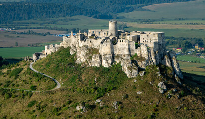 Aerial view of The ruins of Spis Castle. Unesco World Heritage Site. Spisske Podhradie. Slovakia.