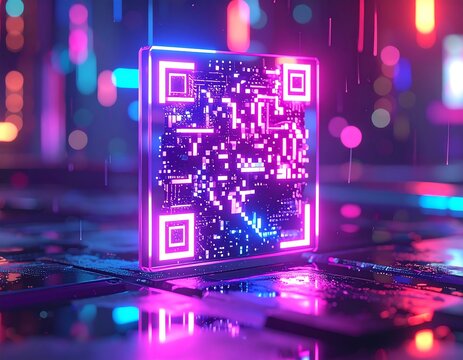Futuristic Neon QR Code A Glimpse into the Digital Realm - Powered by Adobe