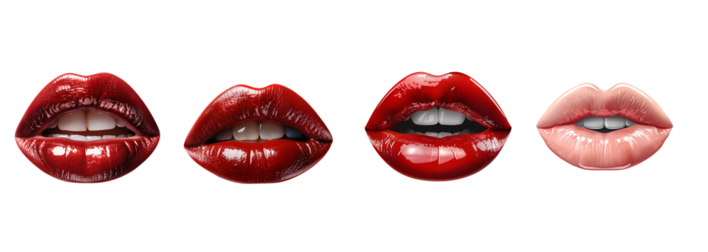 Set of Passion Lips Isolated on Transparent Background. PNG.