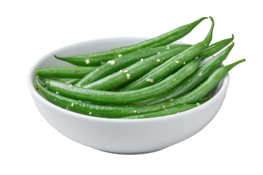 Fresh green beans seasoned with salt isolated on transparent background