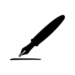 Black and white illustration of a fountain pen drawing a line
