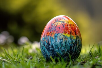 Vibrantly colored Easter egg, beautifully painted Easter egg in vibrant colors