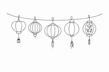 Chinese Lanterns Line Drawing &ndash; Festival Decoration Outline