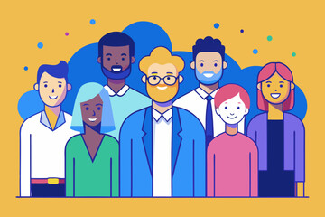Flat Design Business Team Vector – Diverse Professional People Standing Together in Corporate Style.