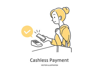 キャッシュレス支払いをする女性のイラスト