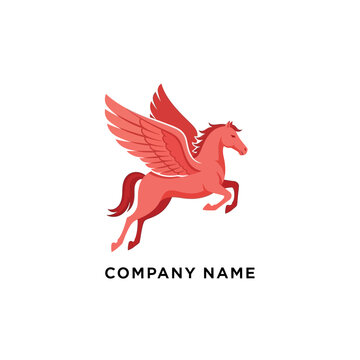 Red Pegasus in Flight, Majestic Mythological Creature.