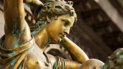 Fototapeta premium Close-Up of Aged Bronze with Verdigris Patina, Showcasing Intricate Directional Brush Strokes and Textured Details