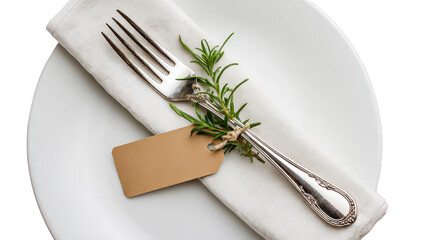 Elegant Place Setting with Silverware and Rosemary Sprig