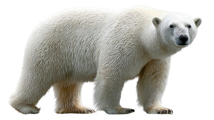 Majestic Polar Bear's Portrait: A full, front-facing view captures the powerful form of a magnificent polar bear, revealing its thick, snow-white fur and intense gaze.