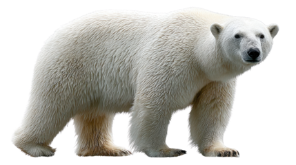 Majestic Polar Bear's Portrait: A full, front-facing view captures the powerful form of a magnificent polar bear, revealing its thick, snow-white fur and intense gaze.