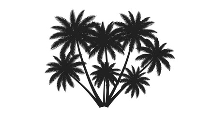 Fototapeta premium Black palm tree silhouette cluster on white background for tropical themed decoration, travel posters, and vector art projects for summer vibes