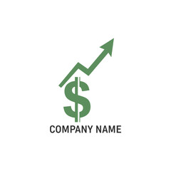 Obraz premium Rising dollar sign with upward arrow, financial growth logo.