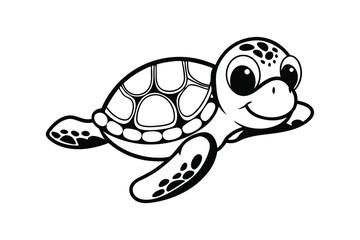 Cute Swimming Turtle with Cartoon Style 
