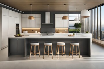 Modern kitchen interior showcasing sleek design, minimalist aesthetics, and natural light