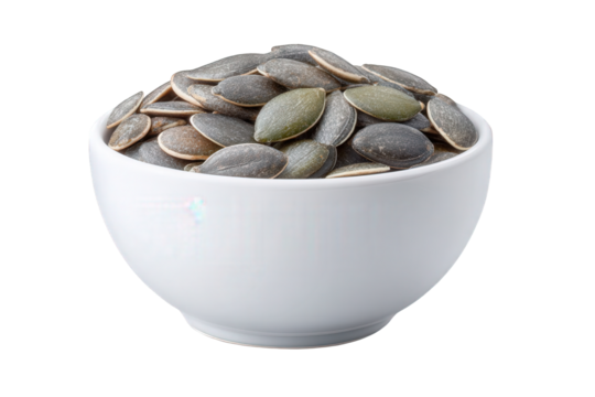 Bowl of pumpkin seeds isolated on transparent background