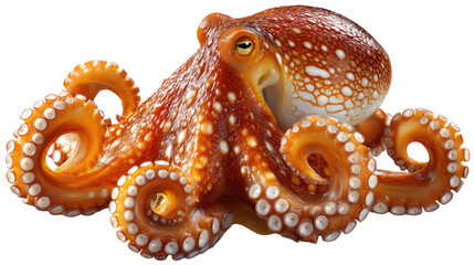 Fototapeta premium Captivating Octopus Close-up: A vibrant, eye-level shot of a magnificent octopus, showcasing its intricate details and intriguing features.