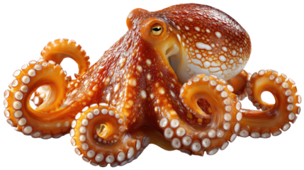 Captivating Octopus Close-up: A vibrant, eye-level shot of a magnificent octopus, showcasing its intricate details and intriguing features.