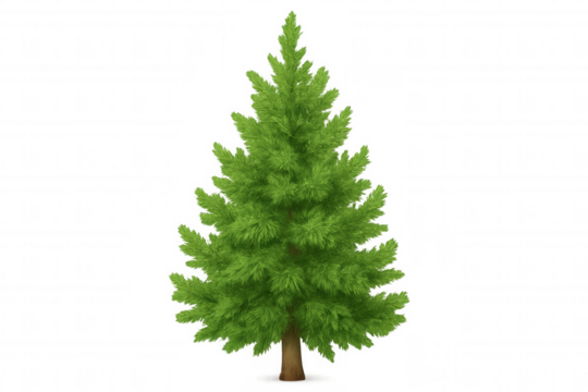 High-resolution 3d rendering of vibrant green pine tree, isolated with transparent background for seamless digital design integration
