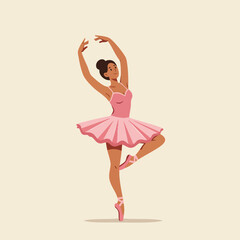 Naklejka premium Ballerina dancing in pink tutu and pointe shoes performing ballet pose vector illustration 