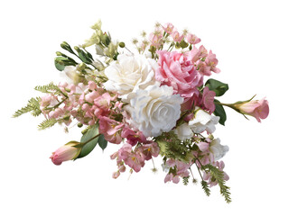A lush bouquet of pastel pink and white flowers