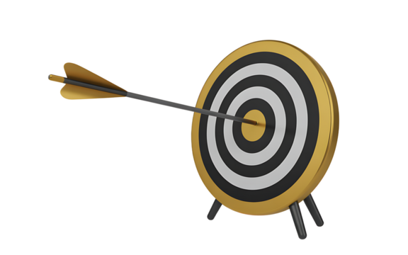Arrow Hitting Bullseye On Target On White Background