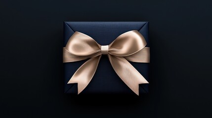 Dark gift box with beige ribbon bow