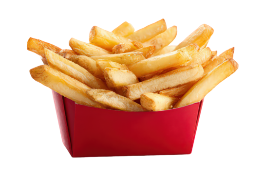 Golden French Fries in Red Cardboard Container