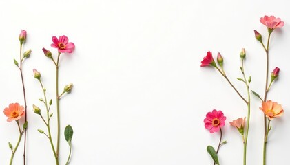 Delicate, repeating small floral sprigs on white background, pastel, bloom, graphics